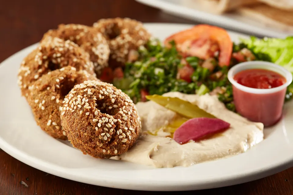 Falafel served with hummus and fresh salad