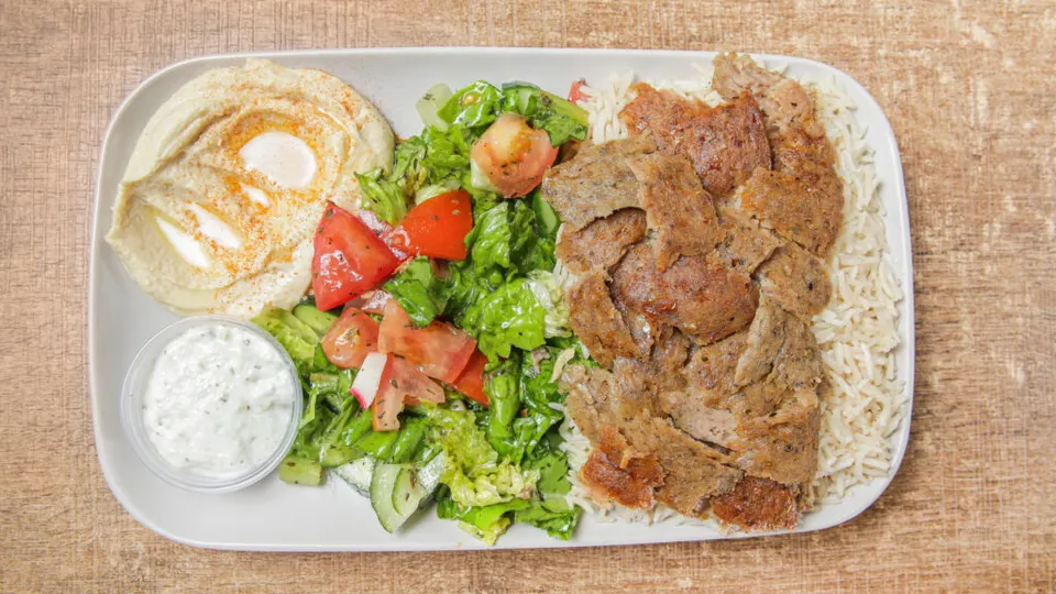 Palmyra lamb and beef gyro platter