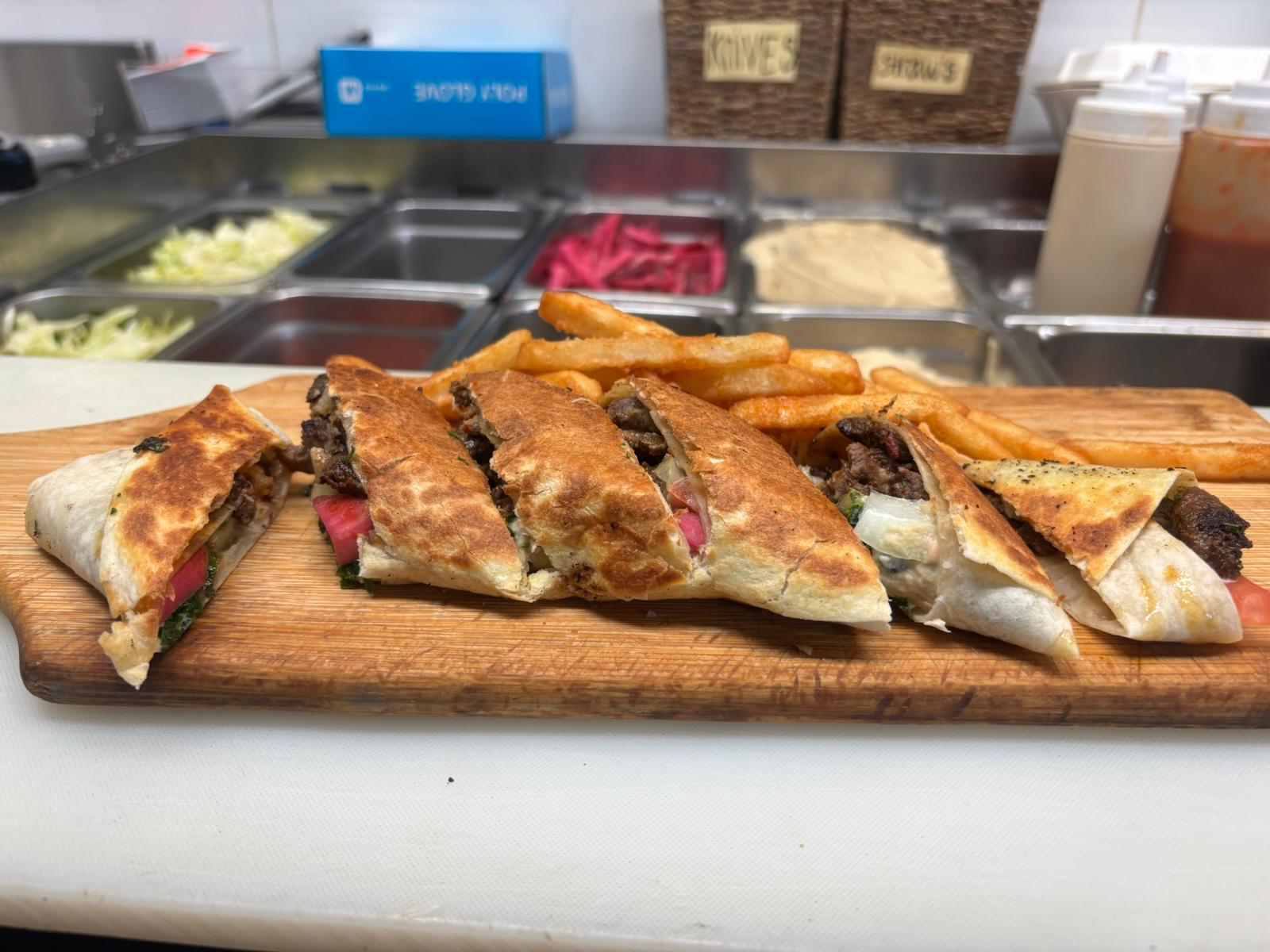 Beef Crispy Arabica pieces showing golden crispy bread and shawarma filling