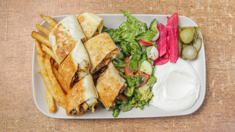 Crispy Arabica shawarma with fries and garlic sauce