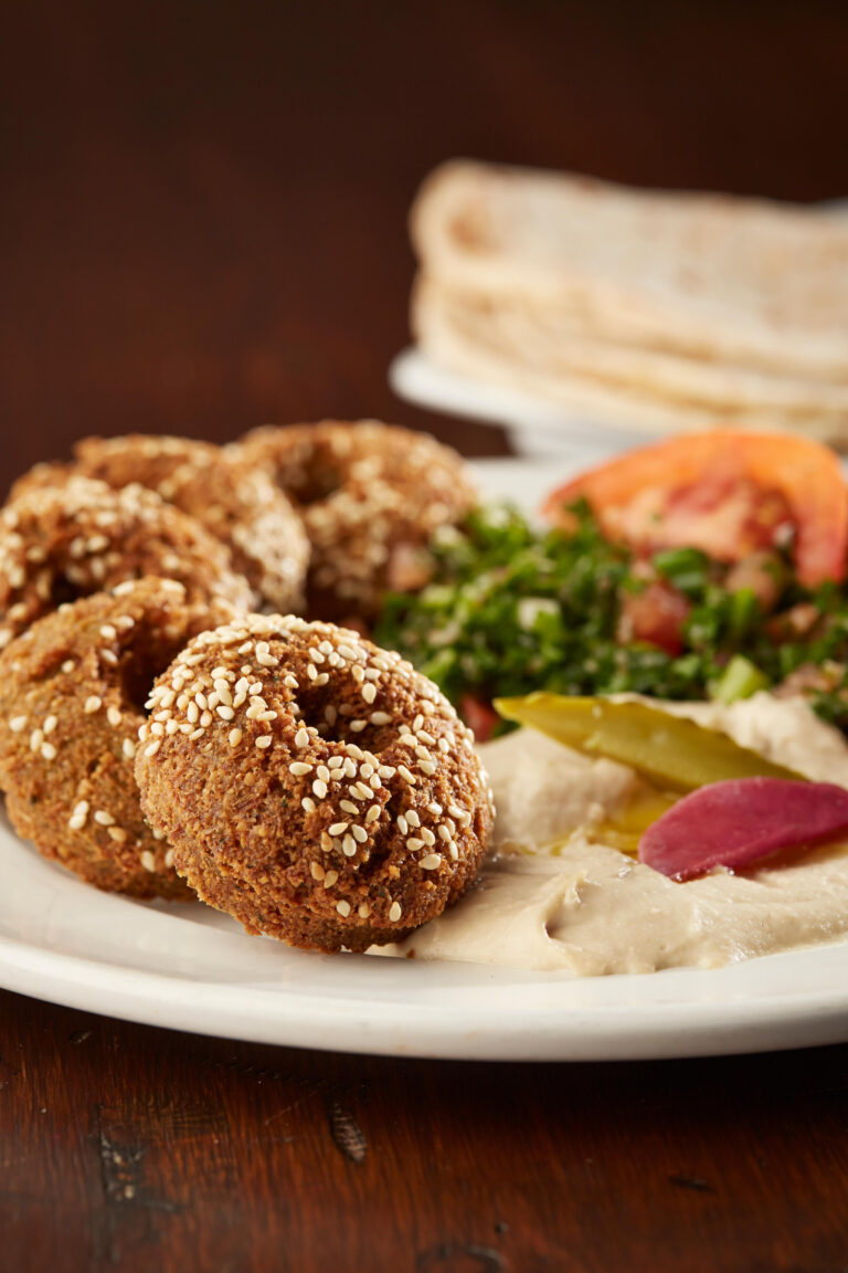 Crispy falafel with hummus and fresh salad